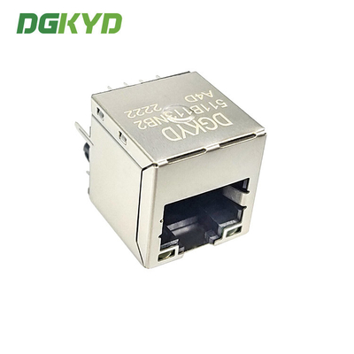 100M Single Port Pcb Connector 180 Degree In Line Network Port Socket Shielded Pitch 5.85mm