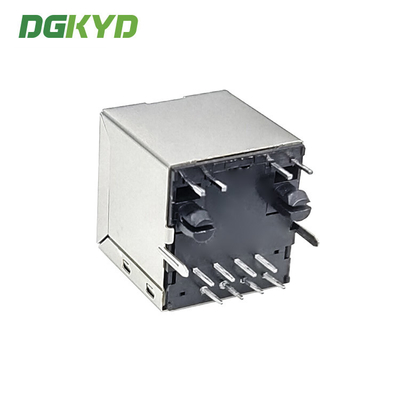 100M Single Port Pcb Connector 180 Degree In Line Network Port Socket Shielded Pitch 5.85mm