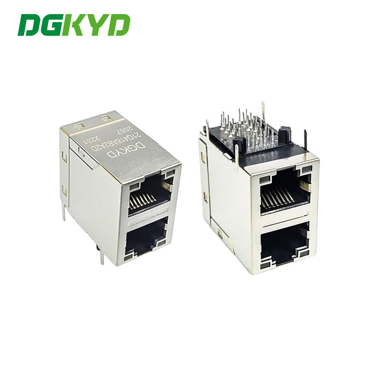 DGKYD21Q418AB2A2D2057 1000Base-T Stackable 2-Port RJ45 With Magnetic Right Angle 90 Degree Ethernet Gigabit Filter PA66