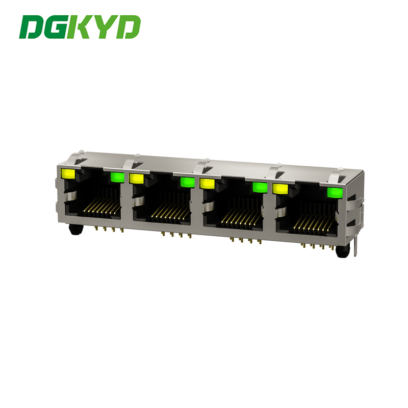 DGKYD561488DB1A1DY1022 4 Ports Shielded Rj45 Connector 1x4 Port RJ45 Socket Multi Socket RJ45 With LED