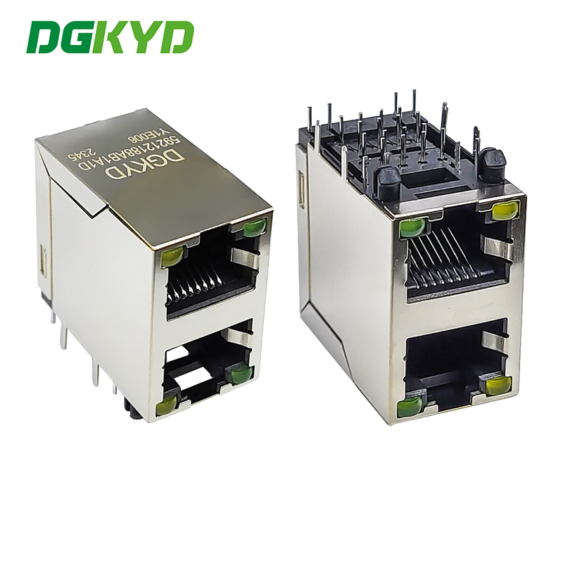 DGKYD59212188AB1A1DY1E006 90 Degree Side Plug 2X1 RJ45 Multiple Port Connectors With LED