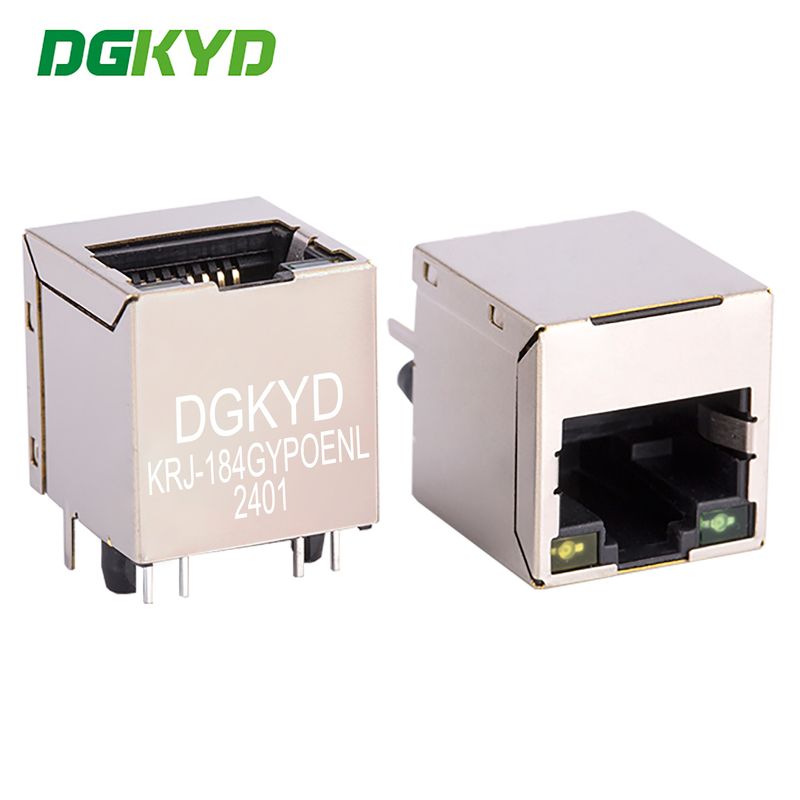 KRJ-184GYPOENL 180 Degree Top Entry RJ45 Lan Jack With PoE, Single Port Ethernet Connector For Router