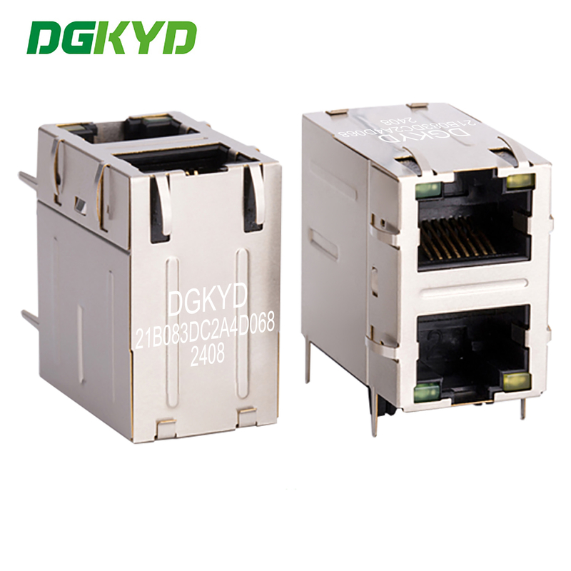 DGKYD21B083DC2A4D 2X1 Dual Port RJ45 Connector 100Mbps Integrated Filter, Communication Network Port Socket