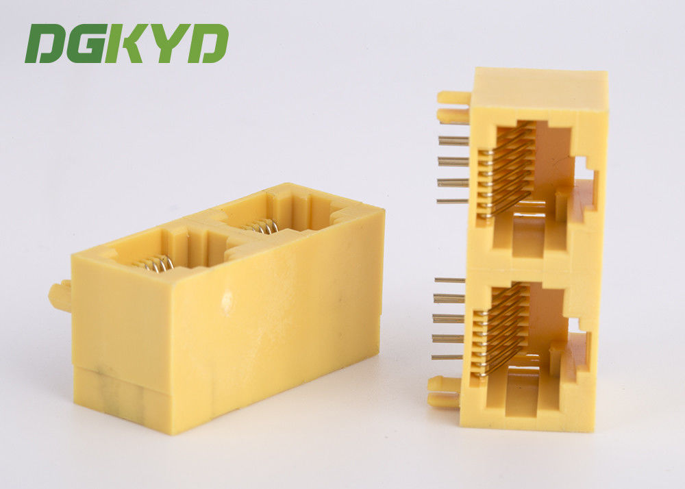 KRJ-56S1X2WDWKNL Side Entry Yellow Plastic Housing 2 Port RJ45 Network Jack