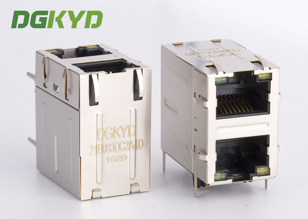2x1 Stacked megabit RJ45 Ethernet connector with magnetics 2 port Female Jack