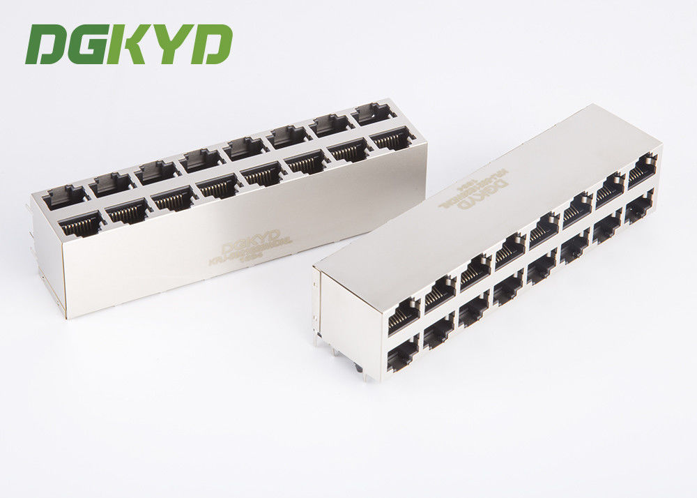 Shield 2x8 port stacked rj45 multiple port connectors combo dual deck