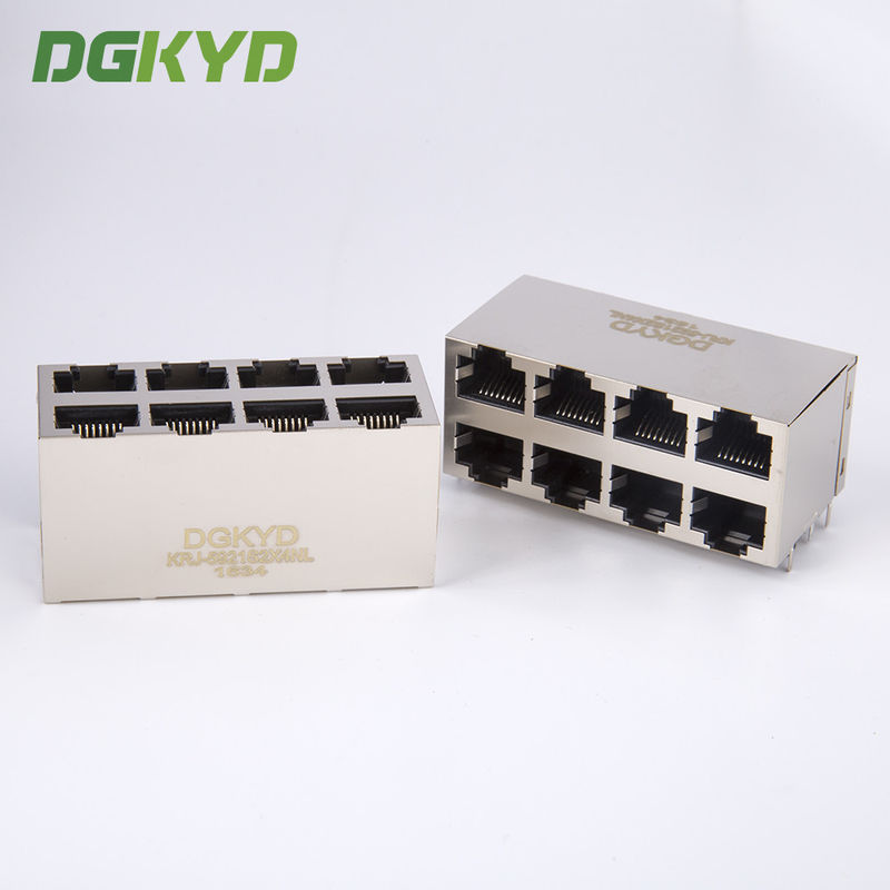 Shield 2x4 multiport rj45 ethernet connector dual deck eight ports lan socket