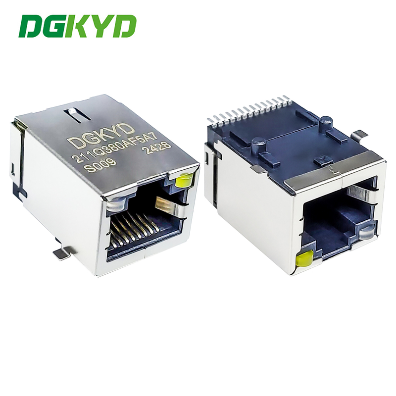 Surface mounted RJ45 connector with gigabit RJ45 and light LCP material SMD DGKYD211Q380AF5A7S009