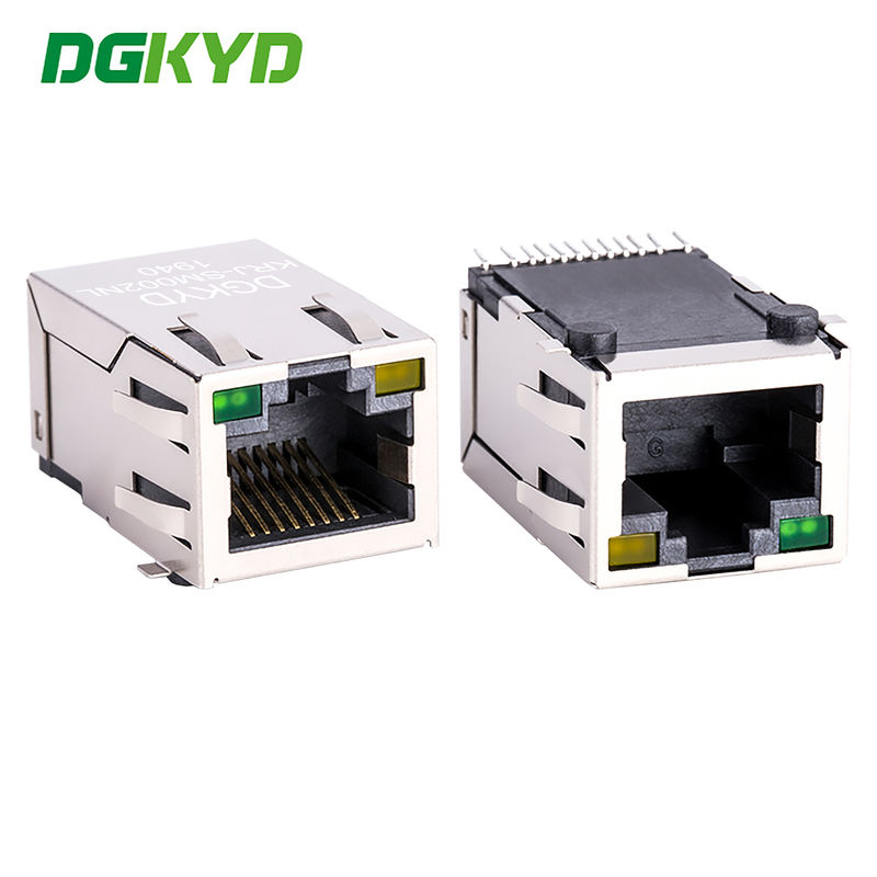 Metal Shielded RJ45 PCB Connector SMT CAT5 Rj45 Magnetic Jack , G/Y LED RJ45 Ethernet port 100Mbps network transformer KRJ-SM002NL
