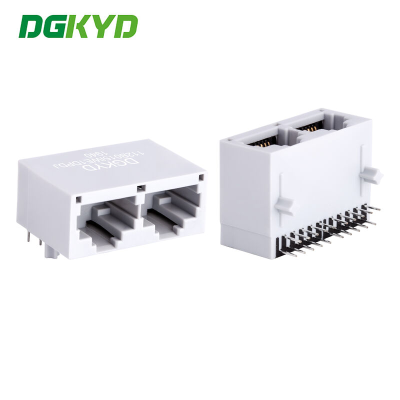 1X2 Port Configuration RJ45 PCB Connector with Gold Plating 6u and Right Angle PCB Mount for Communication