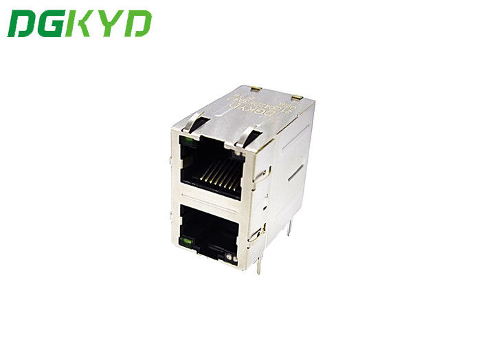 2 Port Gigabit Ethernet Modular Jack RJ45 Connector 2x1 Offset St / JK With LED Ethernet Filter 10Pin