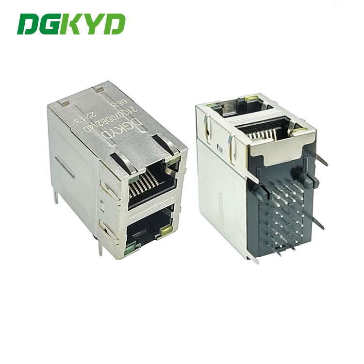 DGKYD21Q070DB2A4D068 1000 Base-T 2X1 Multiport RJ45 Connector With Magnetic Right Angle Ethernet Filter