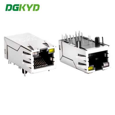 Gigabit Band POE 12 Pin Single Port RJ45 Ethernet Connector LED G/O/Y DGKYD411Q117DF5A1DP