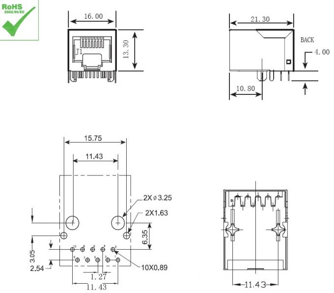 rj45 connector cad drawing