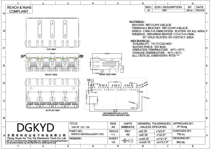 10G RJ45 Multiple Port Connectors , Ethernet Shielded Rj45 Connector ...