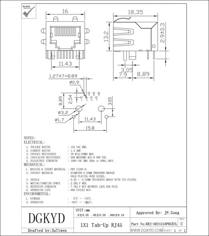 Shielded pcb mount female rj45 keystone Jack 10p8c connector , side entry